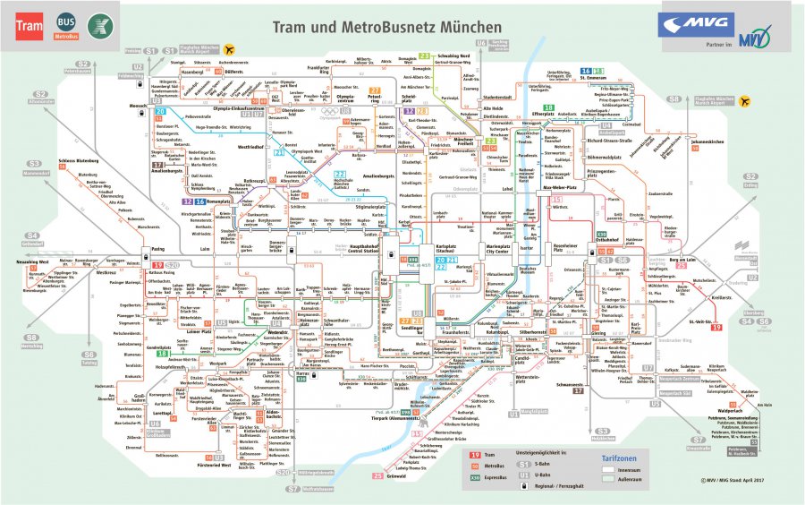 Схема трамваев и автобусов Мюнхена